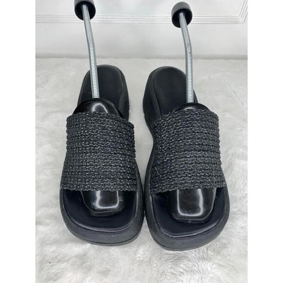 Black Woven Platform Slide Sandals Womens Size 8.5M - Picture 2 of 8